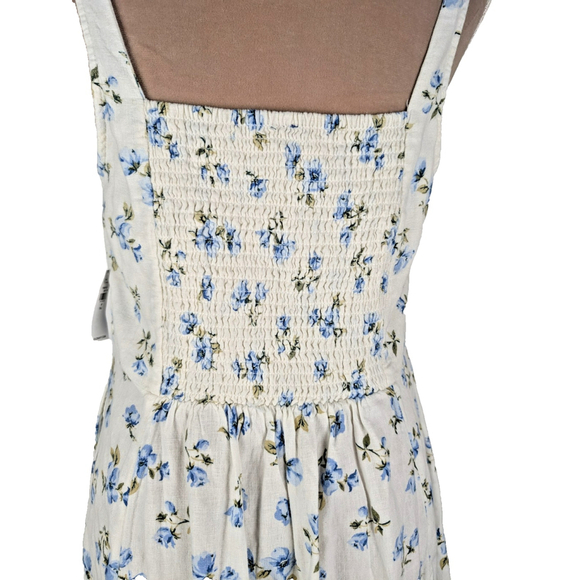 Old Navy Linen Blend Floral Midi Dress Sz M Tall Cottagecore Milkmaid Feminine - Picture 6 of 13